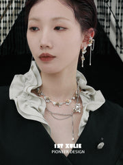 1ST XULIE "Golden Rose" Statement Sculptural Rose Earrings in 18K Gold Plate - Detail Shot