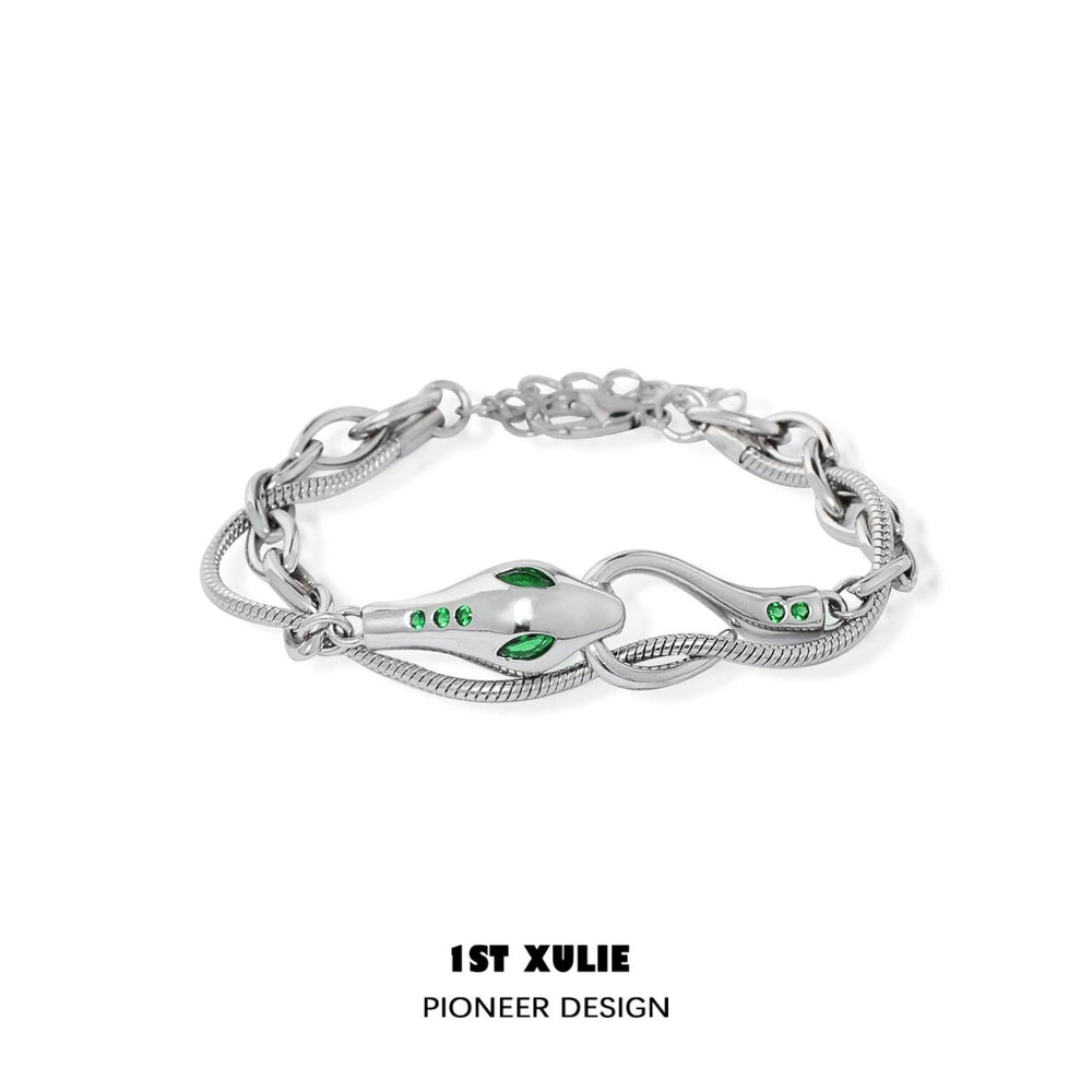 1ST XULIE "Slytherin House" Statement Serpent Cuff Bracelet in Platinum Plated - Product View