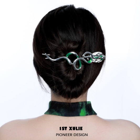 1ST XULIE "Sappho's Serpent" Platinum Plated Statement Serpent Spirit Hairpin - Product View