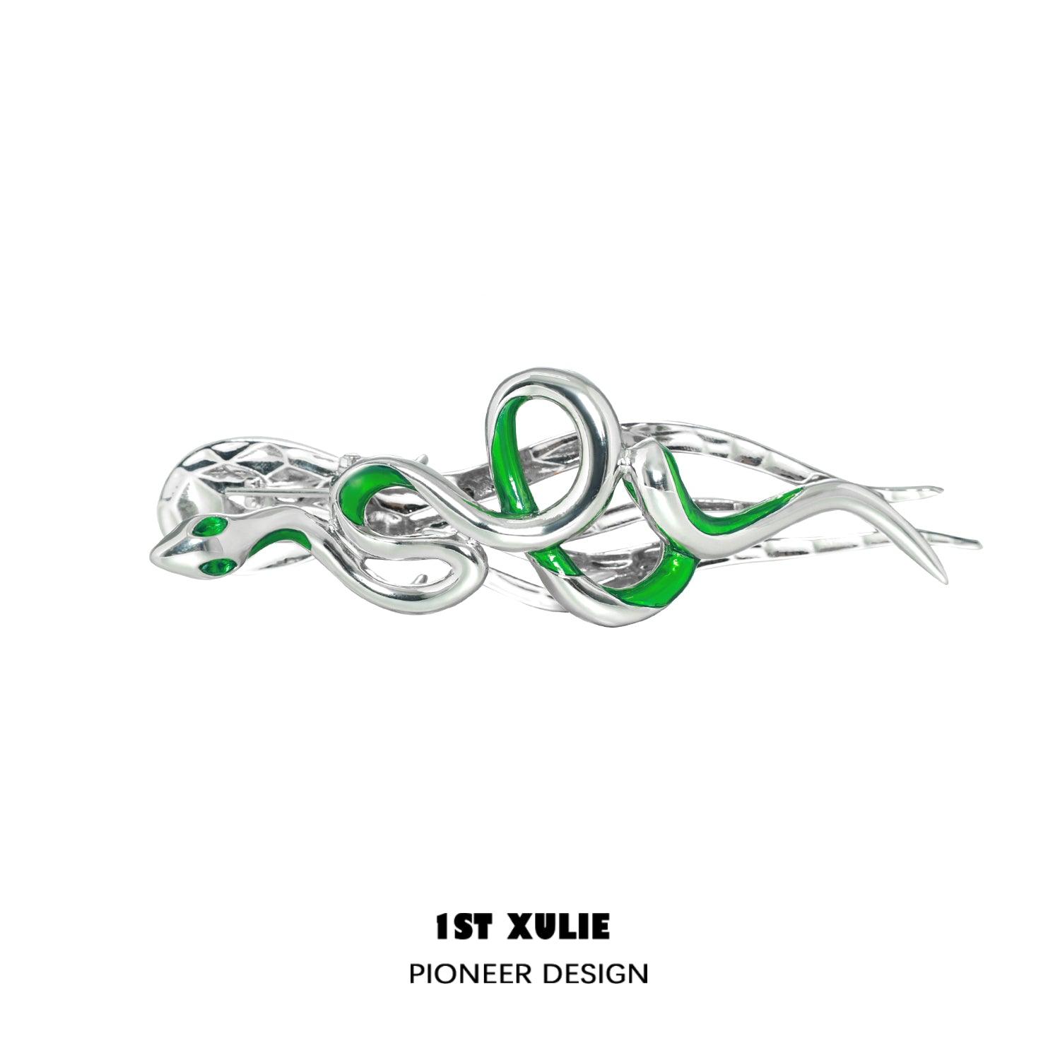 1ST XULIE "Sappho's Serpent" Platinum Plated Statement Serpent Spirit Hairpin - On Model 1ST XULIE "Sappho's Serpent" Platinum Plated Statement Serpent Spirit Hairpin - On Model