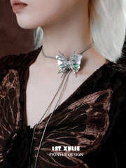 1ST XULIE "Butterfly Wasteland" Platinum Plated Statement Shell Butterfly Lariat Necklace - Angle View