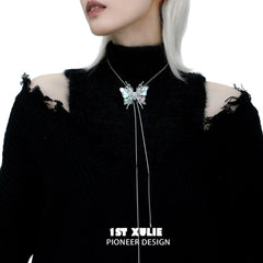 1ST XULIE "Butterfly Wasteland" Platinum Plated Statement Shell Butterfly Lariat Necklace - Product View