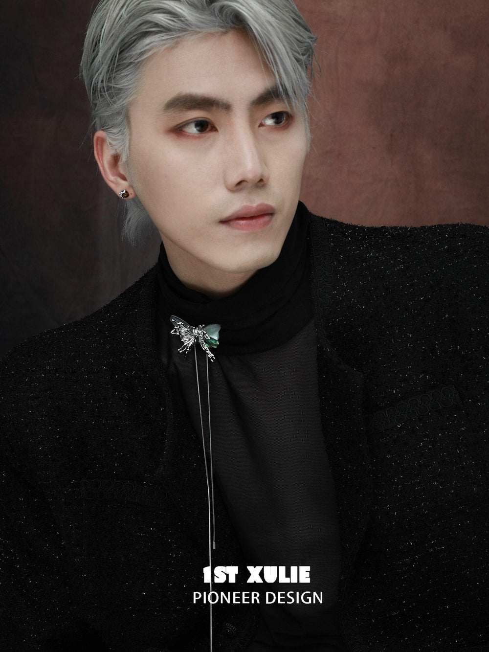 1ST XULIE "Butterfly Wasteland" Platinum Plated Statement Shell Butterfly Lariat Necklace - On Model