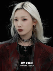 1ST XULIE "Snake Bite" Statement Snake Dangle Earrings in Platinum Plated Brass - Angle View