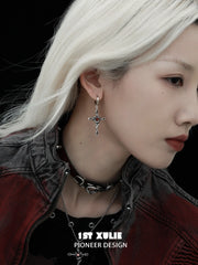 1ST XULIE "Snake Bite" Statement Snake Dangle Earrings in Platinum Plated Brass - Detail Shot