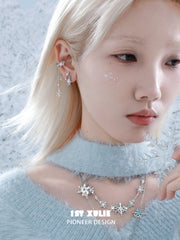1ST XULIE "Snow Land" Statement Snowflake Dangle Ear Cuffs in Platinum Plated - Product View