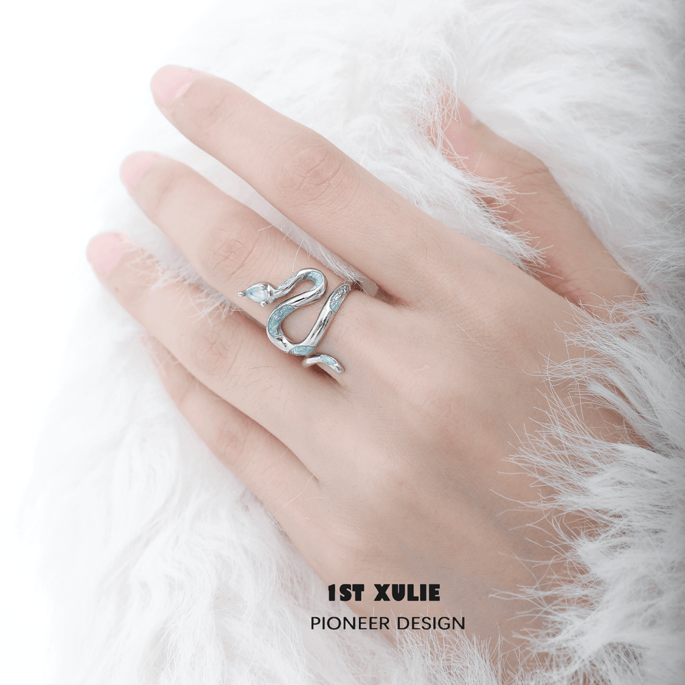 1ST XULIE "Frozen Serpent" Statement Spiral Snake Ring in 925 Sterling Silver - Side View