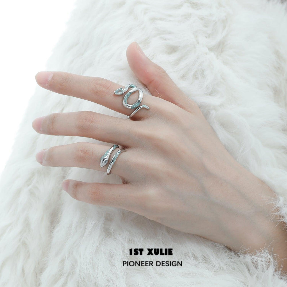 1ST XULIE "Frozen Serpent" Statement Spiral Snake Ring in 925 Sterling Silver - On Model