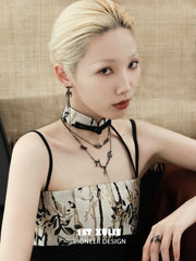 1ST XULIE "Swallow's Return" Statement Swallow Choker Necklace in 18K Black Gold Plated & Gold Leaf - On Model