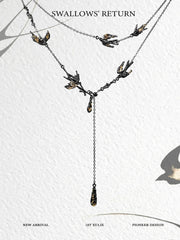 1ST XULIE "Swallow's Return" Statement Swallow Choker Necklace in 18K Black Gold Plated & Gold Leaf - On Model Close-Up