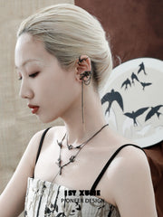 1ST XULIE "Swallow's Return" Statement Swallow Choker Necklace in 18K Black Gold Plated & Gold Leaf - Texture Detail