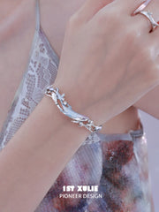 1ST XULIE "ATLANTIS" Statement Whale & Pearl Cuff Bangle in Platinum Plated - Detail Shot