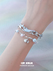 1ST XULIE "ATLANTIS" Statement Whale & Pearl Cuff Bangle in Platinum Plated - Side View