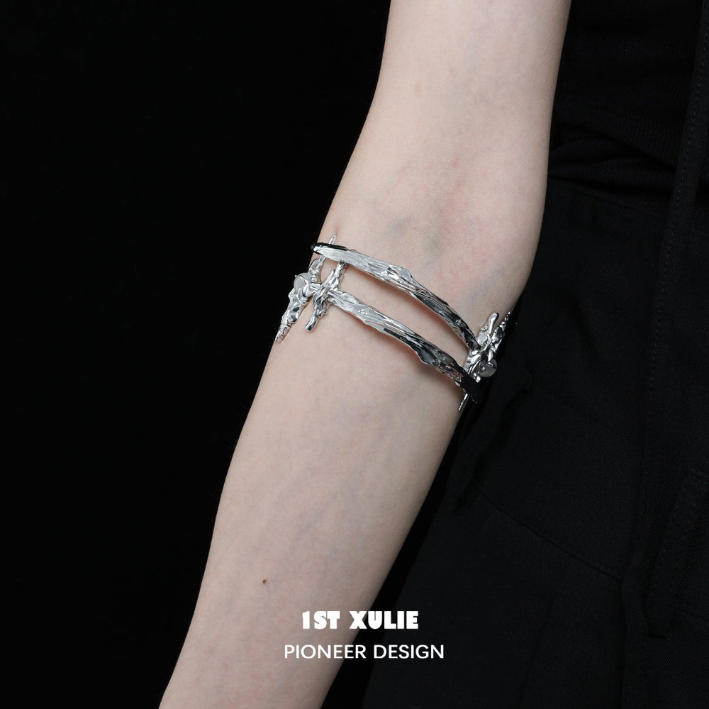 1ST XULIE "Day Dream" Statement White Agate Upper Arm Cuff in Platinum Plated - Lifestyle Shot
