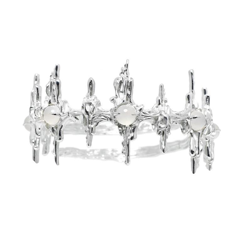 1ST XULIE "Day Dream" Statement White Agate Upper Arm Cuff in Platinum Plated - Product View