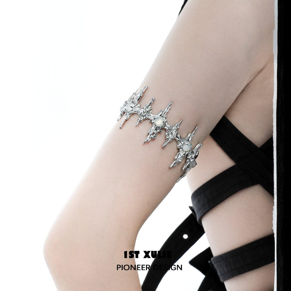 1ST XULIE "Day Dream" Statement White Agate Upper Arm Cuff in Platinum Plated - On Model Close-Up