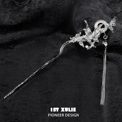 1ST XULIE "Whiterfly" Statement White Chalcedony Butterfly Hairpin in Platinum Plated - Product View