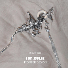 1ST XULIE "Whiterfly" Statement White Chalcedony Butterfly Hairpin in Platinum Plated - Side View