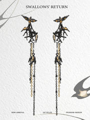 1ST XULIE "Swallow's Return" Swallow Tassel Dangle Earrings in 18K Black Gold Plated - Product View
