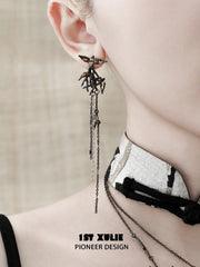 1ST XULIE "Swallow's Return" Swallow Tassel Dangle Earrings in 18K Black Gold Plated - On Model Close-Up