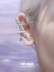 1ST XULIE Jewelry "THE SEA" Swimming Fish Needle Piercing Statement Earrings in Platinum Plated - On Model