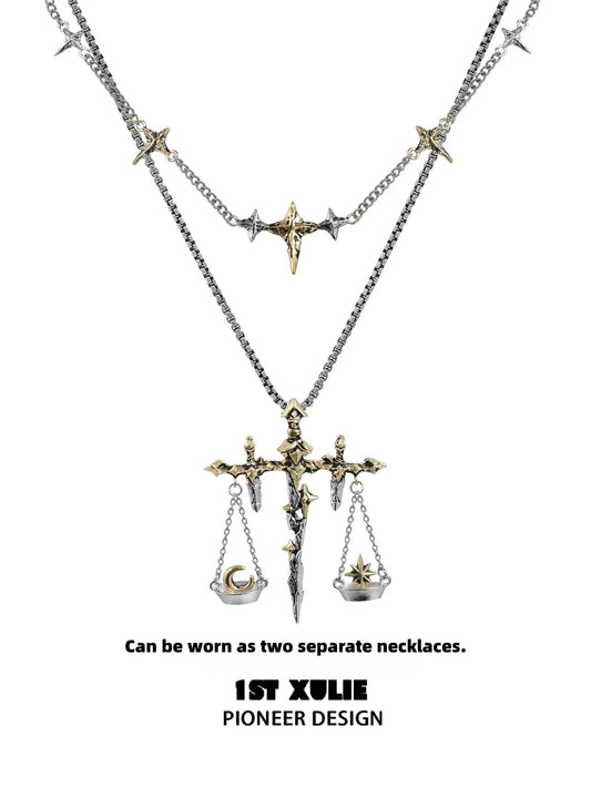 1ST XULIE Jewelry "Knight's Oath" Sword Leather Choker Necklace in 18K Gold Plated - Back View