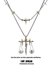 1ST XULIE Jewelry "Knight's Oath" Sword Leather Choker Necklace in 18K Gold Plated - Back View