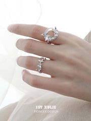 1ST XULIE "Whiterfly" Textured Butterfly Statement Ring in 925 Sterling Silver - Detail Shot