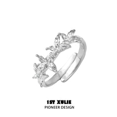 1ST XULIE "Whiterfly" Textured Butterfly Statement Ring in 925 Sterling Silver - Product View