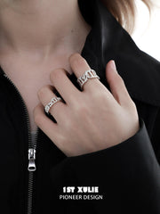 1ST XULIE "Crystal Palace" Textured Stacking Band Ring in 925 Sterling Silver - Angled View