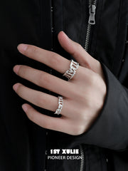 1ST XULIE "Crystal Palace" Textured Stacking Band Ring in 925 Sterling Silver - Detail Shot