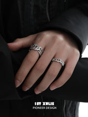 1ST XULIE "Crystal Palace" Textured Stacking Band Ring in 925 Sterling Silver - Lifestyle Shot