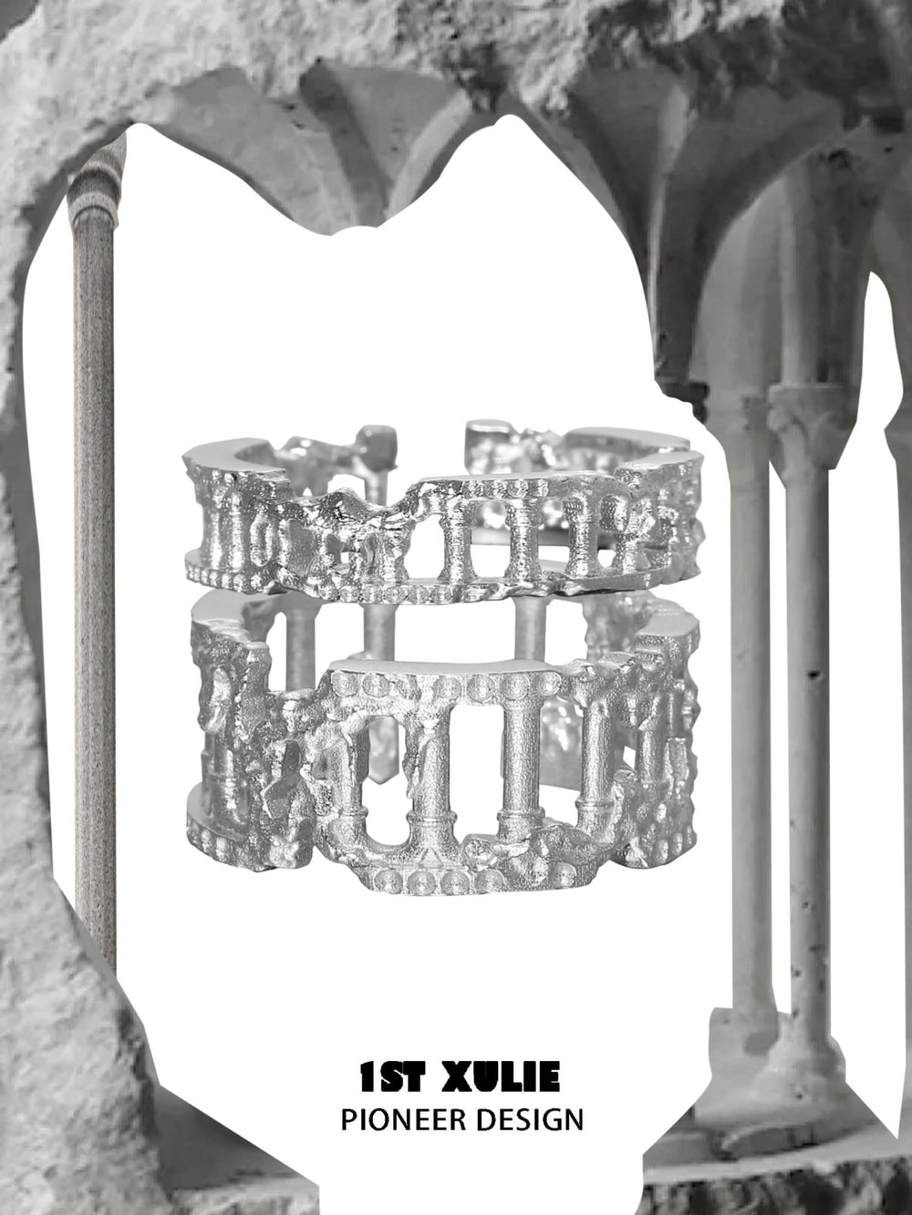 1ST XULIE "Crystal Palace" Textured Stacking Band Ring in 925 Sterling Silver - Product View