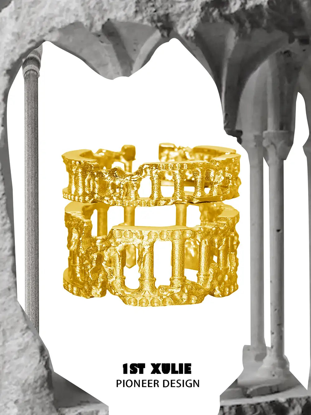 1ST XULIE "Crystal Palace" Textured Stacking Band Ring in 925 Sterling Silver - On Model Close-up