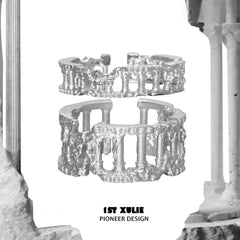 1ST XULIE "Crystal Palace" Textured Stacking Band Ring in Silver and Gold - Product View