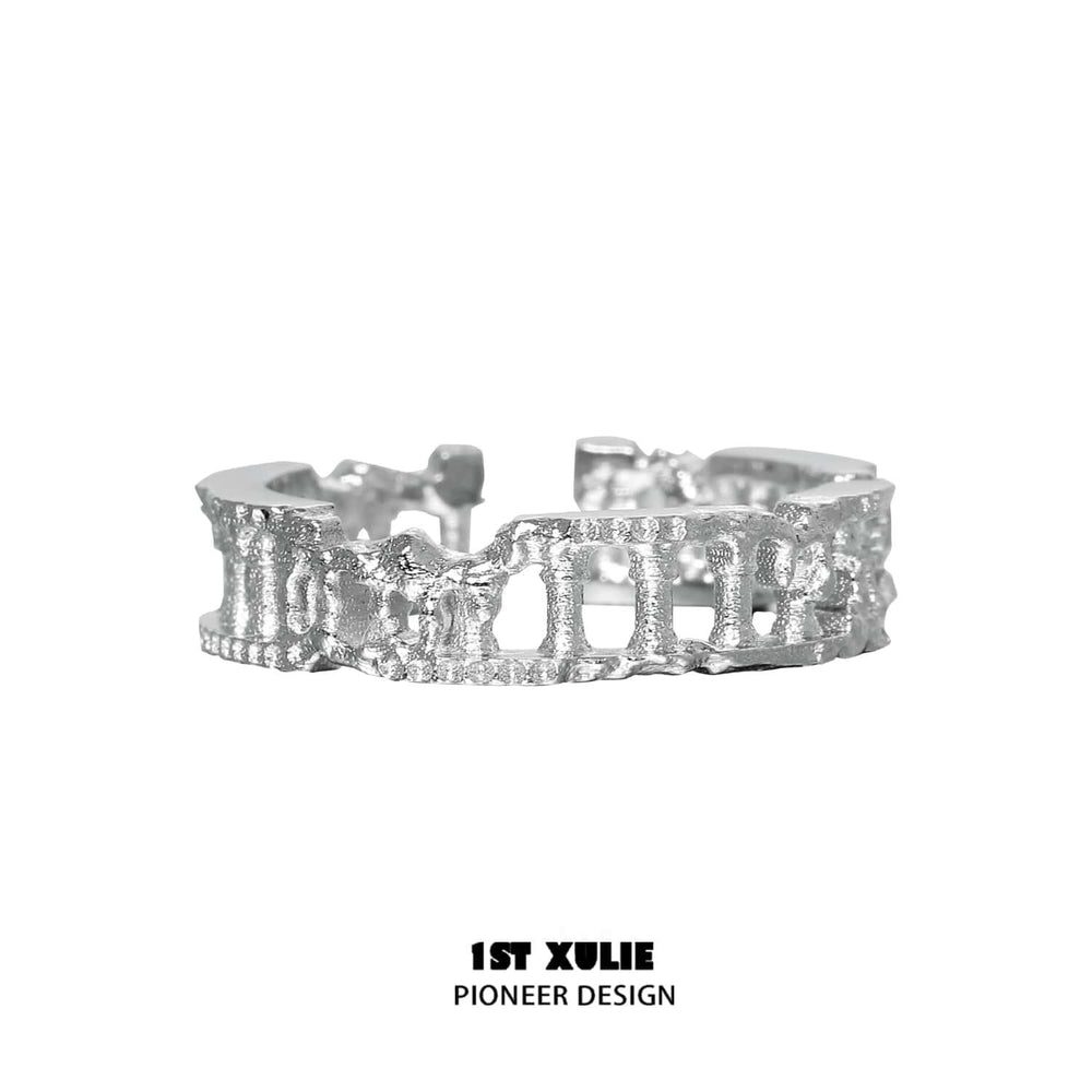 1ST XULIE "Crystal Palace" Textured Stacking Band Ring in 925 Sterling Silver - Side View