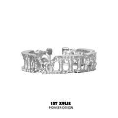 1ST XULIE "Crystal Palace" Textured Stacking Band Ring in 925 Sterling Silver - Side View