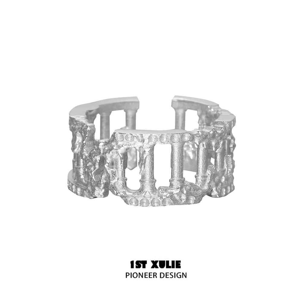 1ST XULIE "Crystal Palace" Textured Stacking Band Ring in Silver and Gold - On Model
