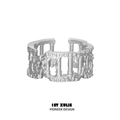1ST XULIE "Crystal Palace" Textured Stacking Band Ring in Silver and Gold - On Model