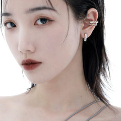 1ST XULIE "Starfall" Textured Starburst Ear Clips in Platinum Plated - Detail Shot