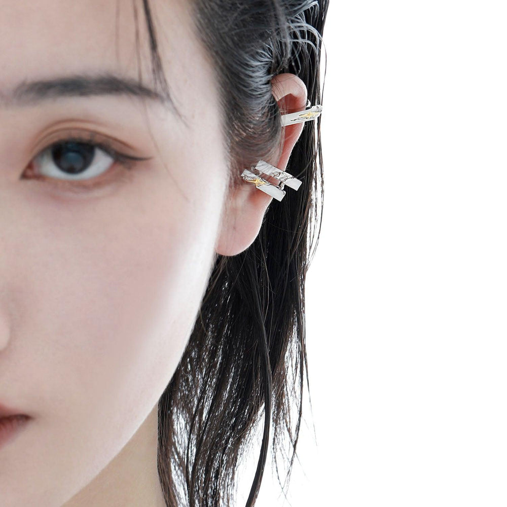 1ST XULIE "Starfall" Textured Starburst Ear Clips in Platinum Plated - Product View