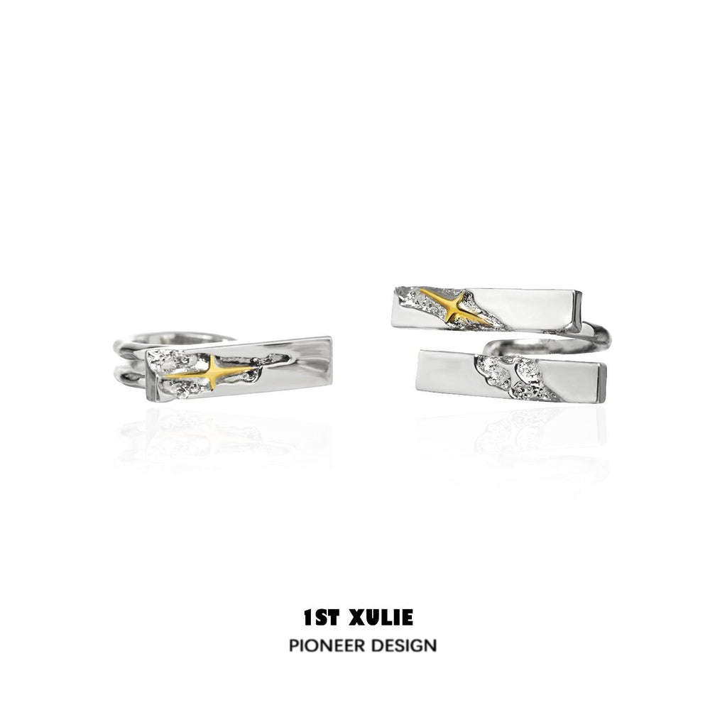 1ST XULIE "Starfall" Textured Starburst Ear Clips in Platinum Plated - On Model