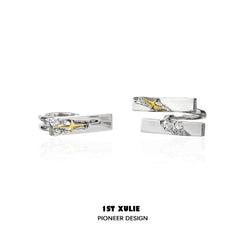 1ST XULIE "Starfall" Textured Starburst Ear Clips in Platinum Plated - On Model