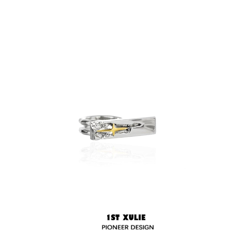 1ST XULIE "Starfall" Textured Starburst Ear Clips in Platinum Plated - Side View