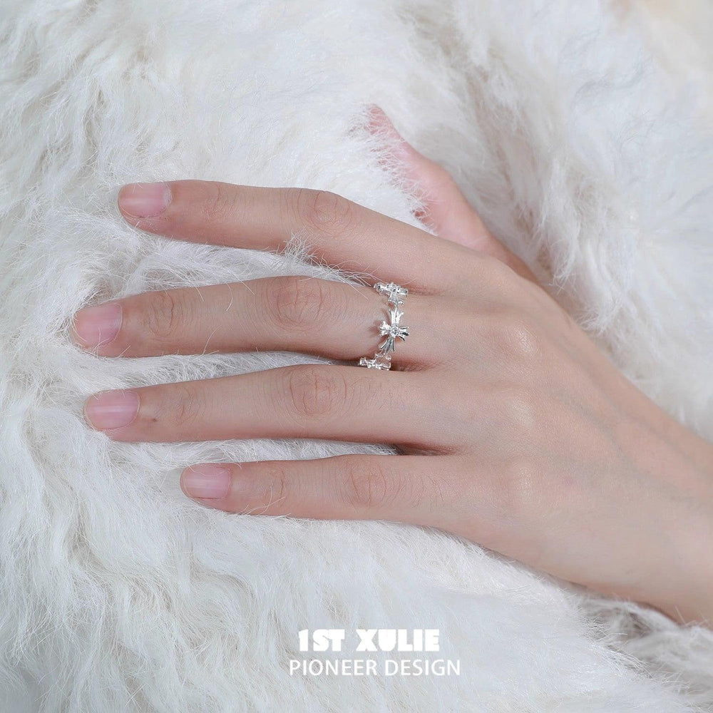 1ST XULIE "Rose Believer" Gothic Thorned Rose Adjustable Statement Ring in 925 Sterling Silver - Lifestyle Shot