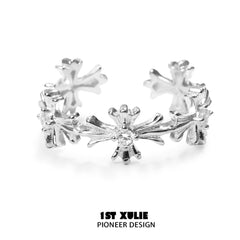 1ST XULIE "Rose Believer" Gothic Thorned Rose Adjustable Statement Ring in 925 Sterling Silver - Product View