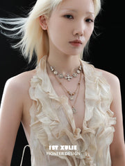 1ST XULIE Jewelry "Bastet" Tiger's Eye & Pearl Layered Pendant Necklaces in 18K Gold Plated - Lifestyle Shot