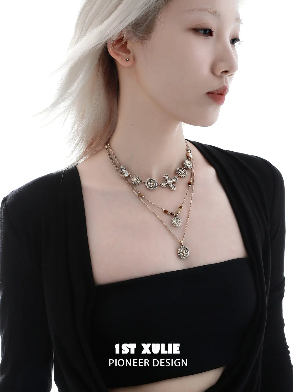 1ST XULIE Jewelry "Bastet" Tiger's Eye & Pearl Layered Pendant Necklaces in 18K Gold Plated - Packaging View