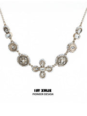 1ST XULIE Jewelry "Bastet" Tiger's Eye & Pearl Layered Pendant Necklaces in 18K Gold Plated - Texture Detail