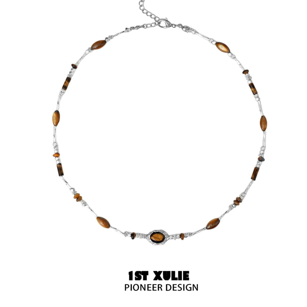 1ST XULIE "Desert Sunset" Tiger's Eye Stone Necklace in 925 Sterling Silver - Lifestyle Shot
